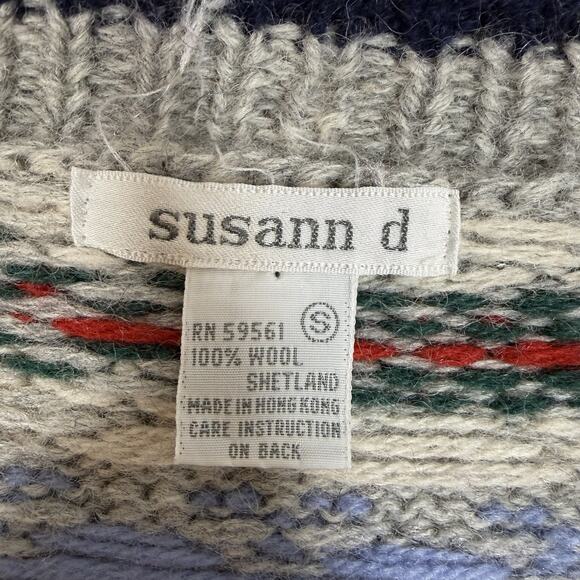 Susann D Hand knit Sweater Button Front Cardigan Small Shetland Wool Grandma - Picture 2 of 7